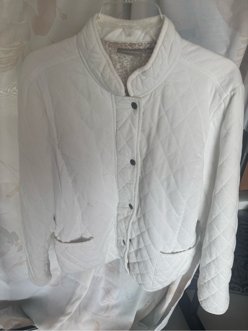 croft & barrow White Quilted Snap-Front Jacket with Stand Collar